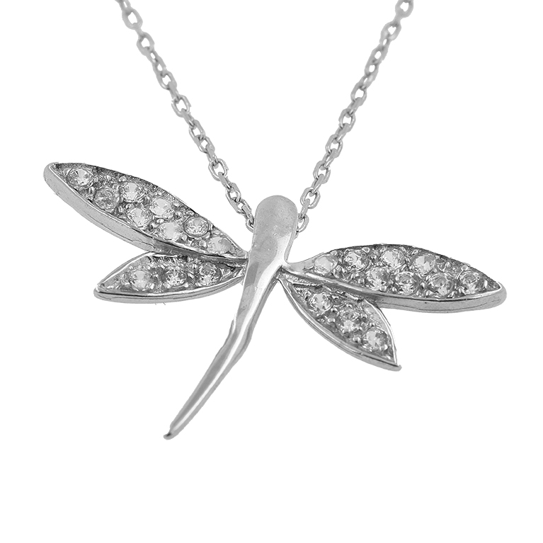 Silver Chain with Dragon fly Pendant and Zirconium