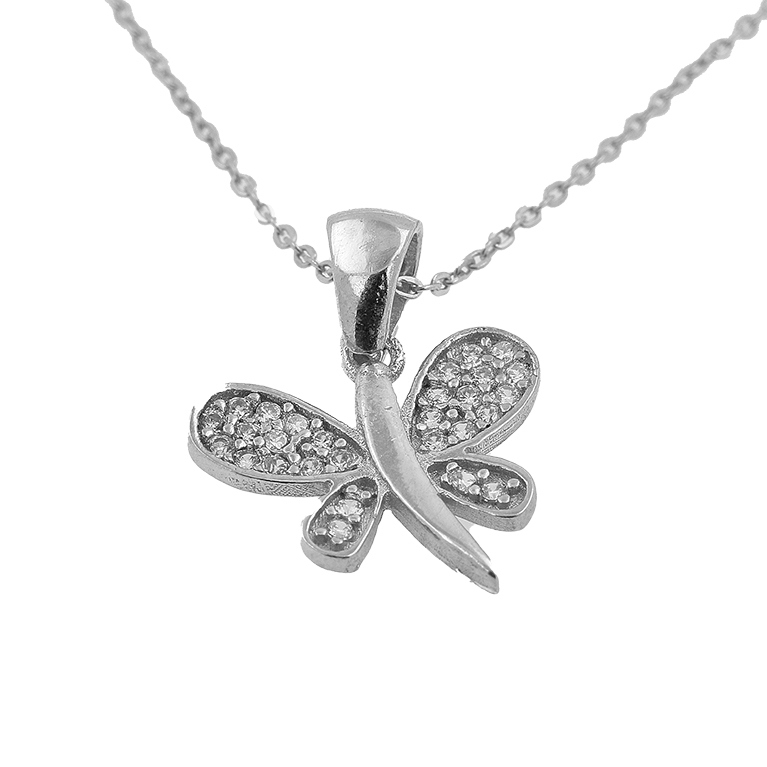 Silver Chain with Butterfly Pendant and Zirconium