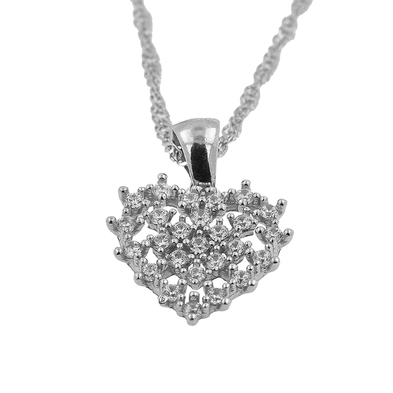 Silver Chain with Heart Pendant and Zirconium
