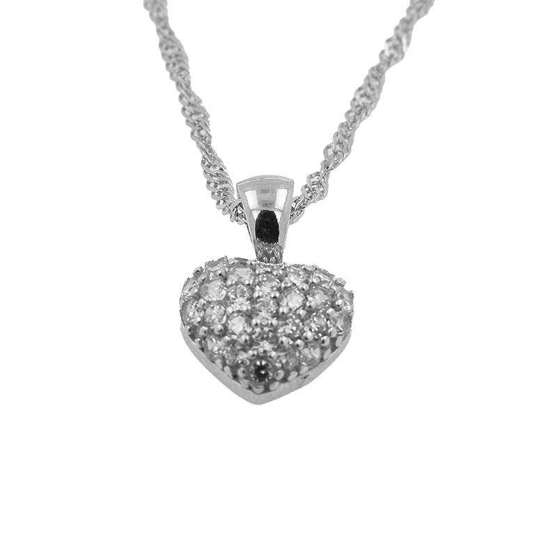 Silver Chain with Heart Pendant and Zirconium