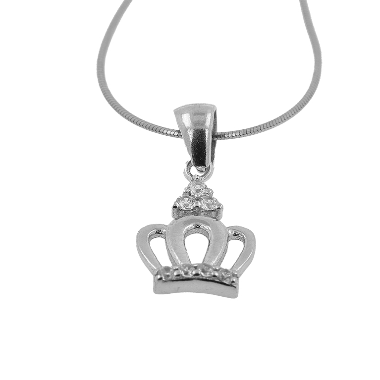 Silver Chain with Crown Pendant and Zirconium