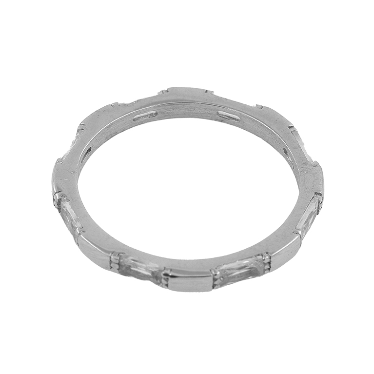 Silver Ring with Zirconia Gemstone Inserts Along the Bezel