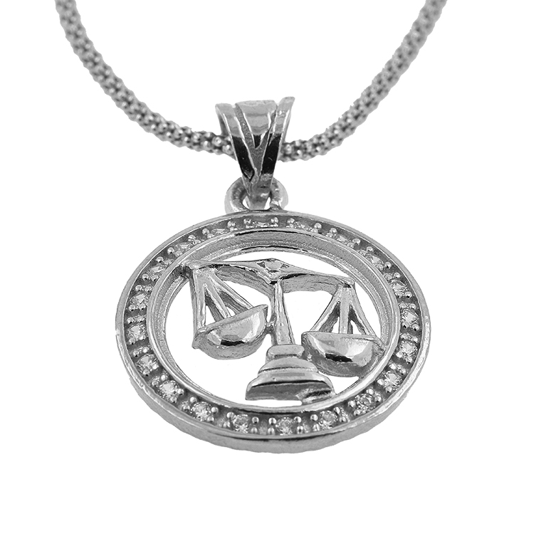Silver Chain with Libra Pendant and Zirconium