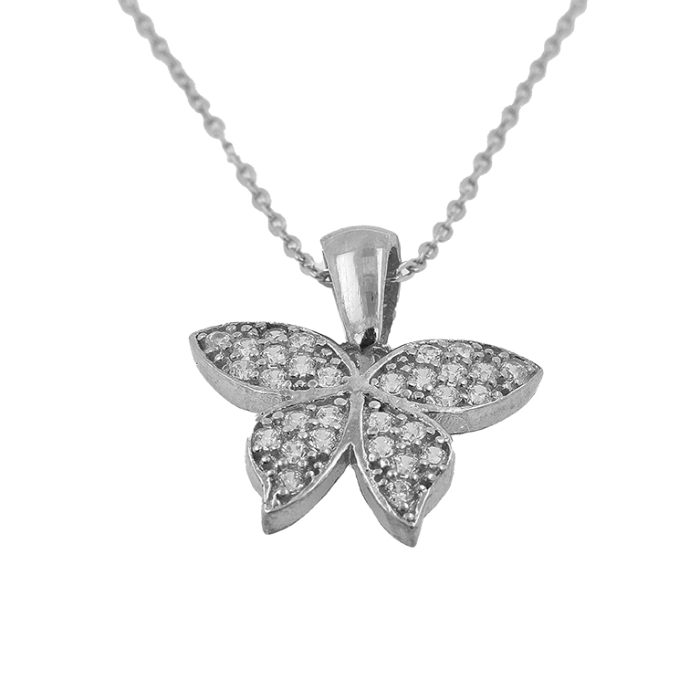 Silver Chain with Butterfly Pendant and Zirconium
