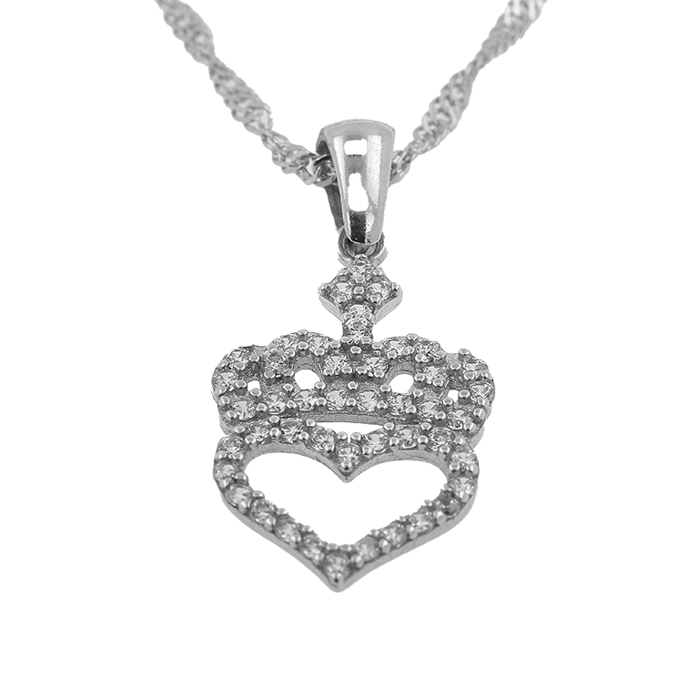 Silver Chain with Crown Pendant and Zirconium