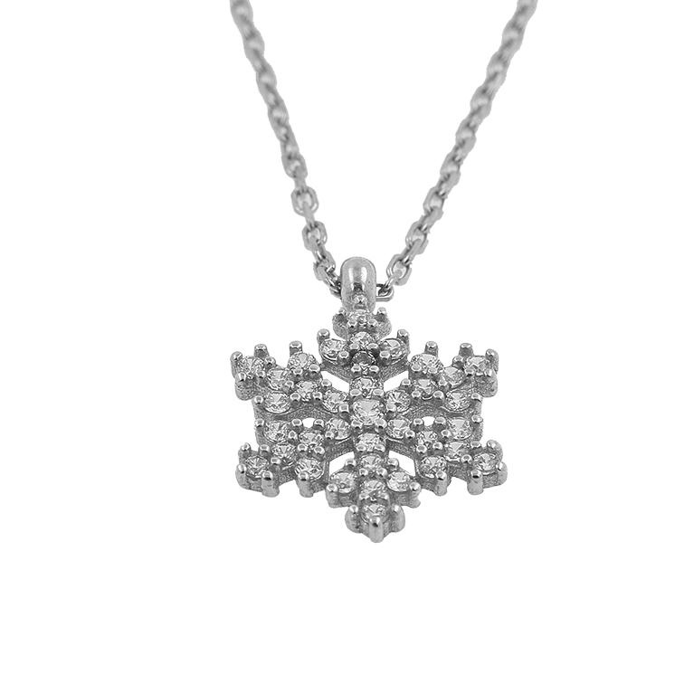 Silver Chain with Snowflake Pendant and Zirconium