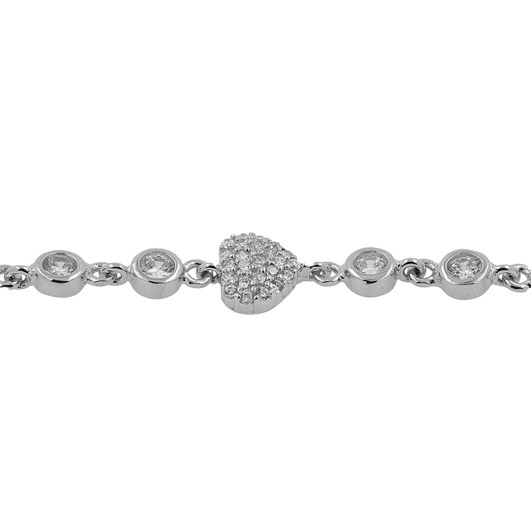 Silver Heart Bracelet with Zirconium
