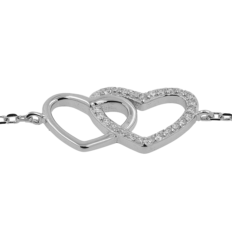 Silver Heart Bracelet with Zirconium