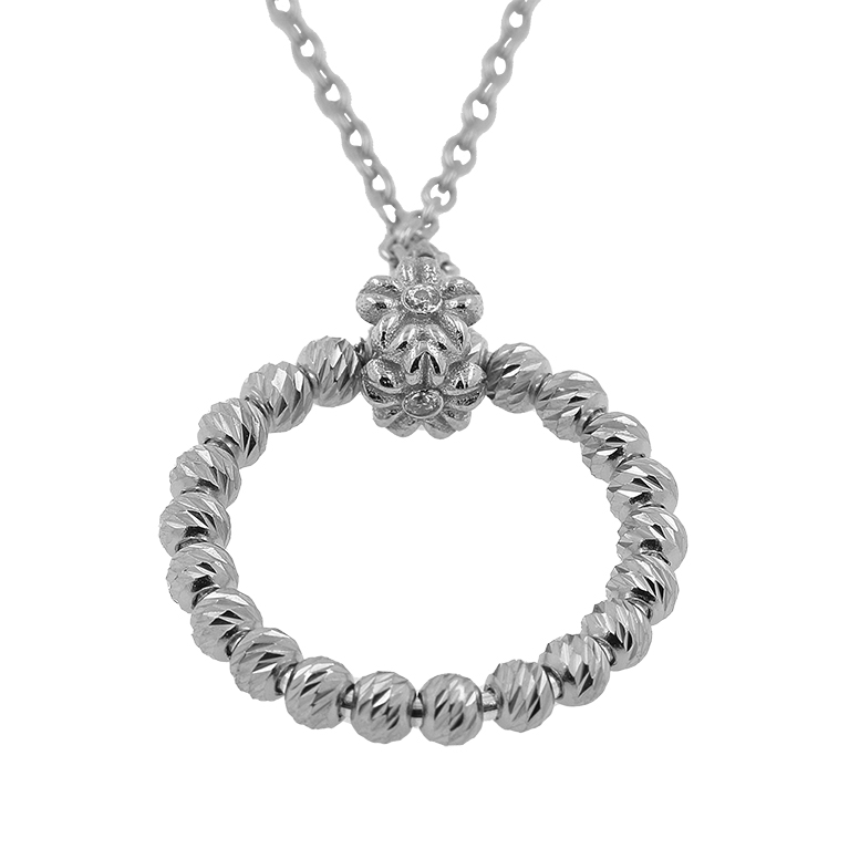Silver Chain with Circle Pendant and Zirconium