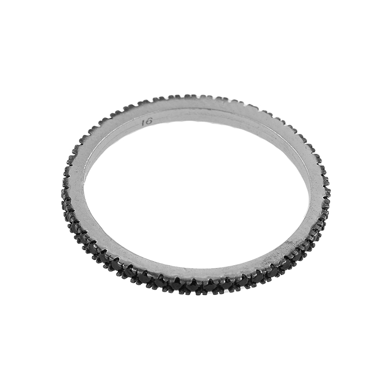 Silver Ring with Black Zirconia Stone Inserts Along the Bezel