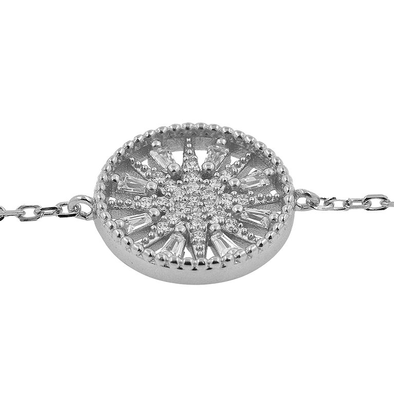 Silver Bracelet with Insert in the Center and Zirconium