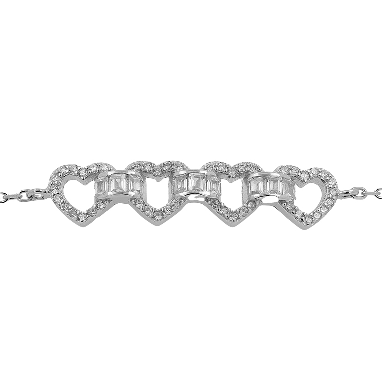 Silver Bracelet with Hearts and Zirconium