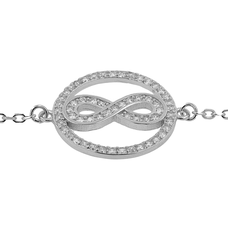Silver Bracelet Infinity in a Circle with Zirconium