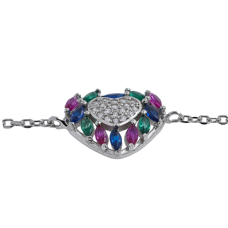 Silver Heart Bracelet with Zirconium