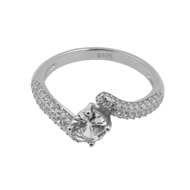 Ring of Silver with an Interesting Shape and Insertion of a Zirconium Stone in the Shape of a Square