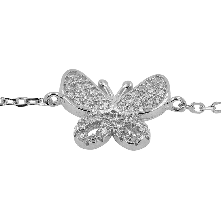 Silver Butterfly Bracelet with Zirconium