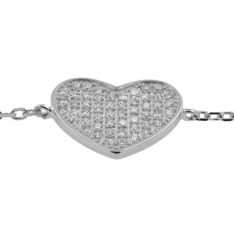 Silver Heart Bracelet with Zirconium