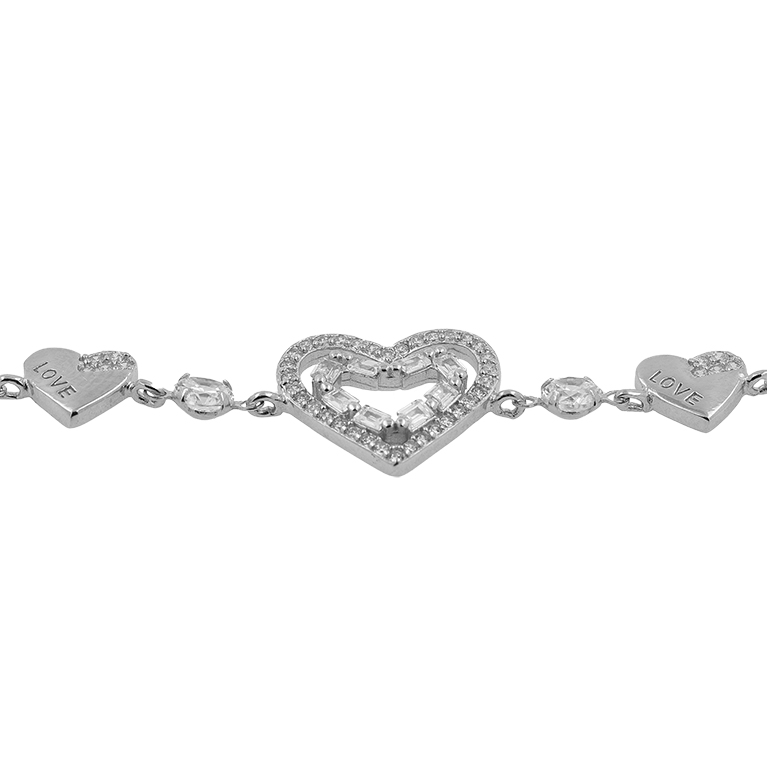 Silver Heart Bracelet with Zirconium