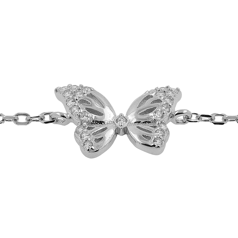 Silver Butterfly Bracelet with Zirconium