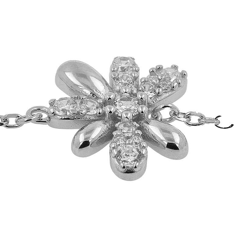 Silver Bracelet Flower with Zirconium