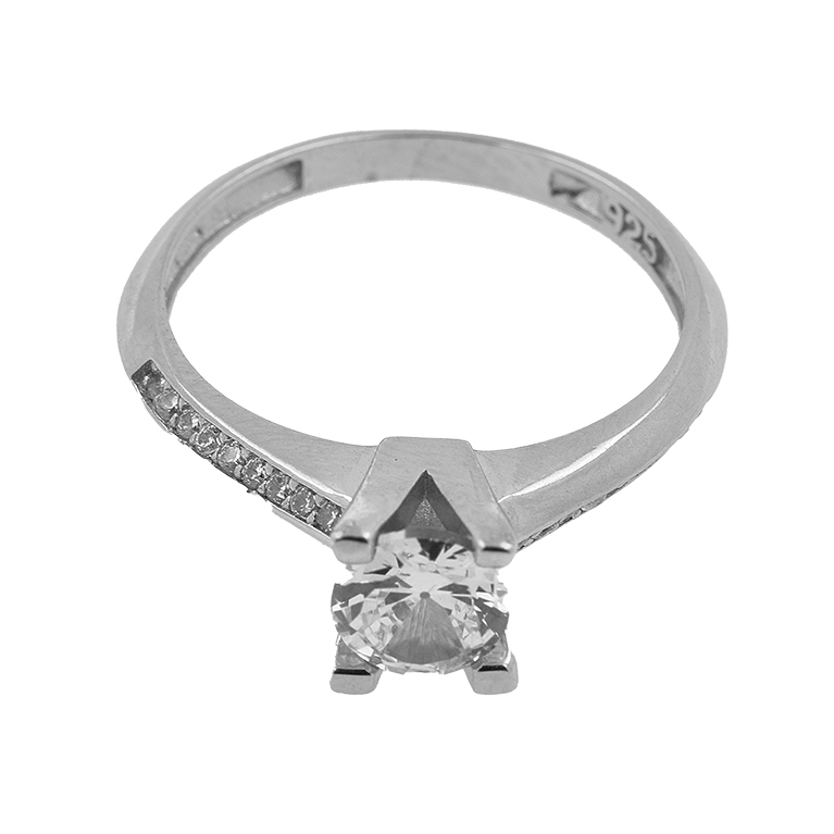 Silver Ring with Cubic Zirconia and Stones on the Bezel