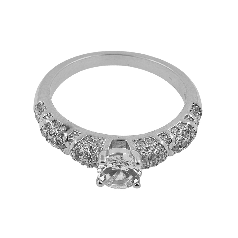 Sterling Silver Ring with Cubic Zirconia Stone inset and Lots of Small Gorgeous Stones on the Bezel