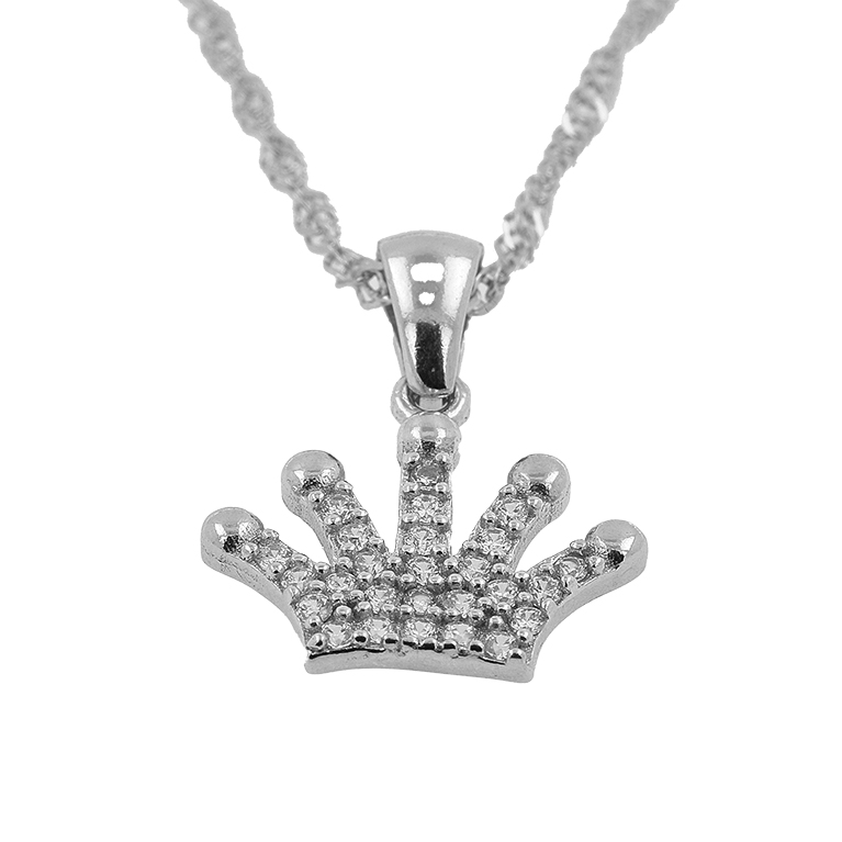Silver Chain with Crown Pendant and Zirconium