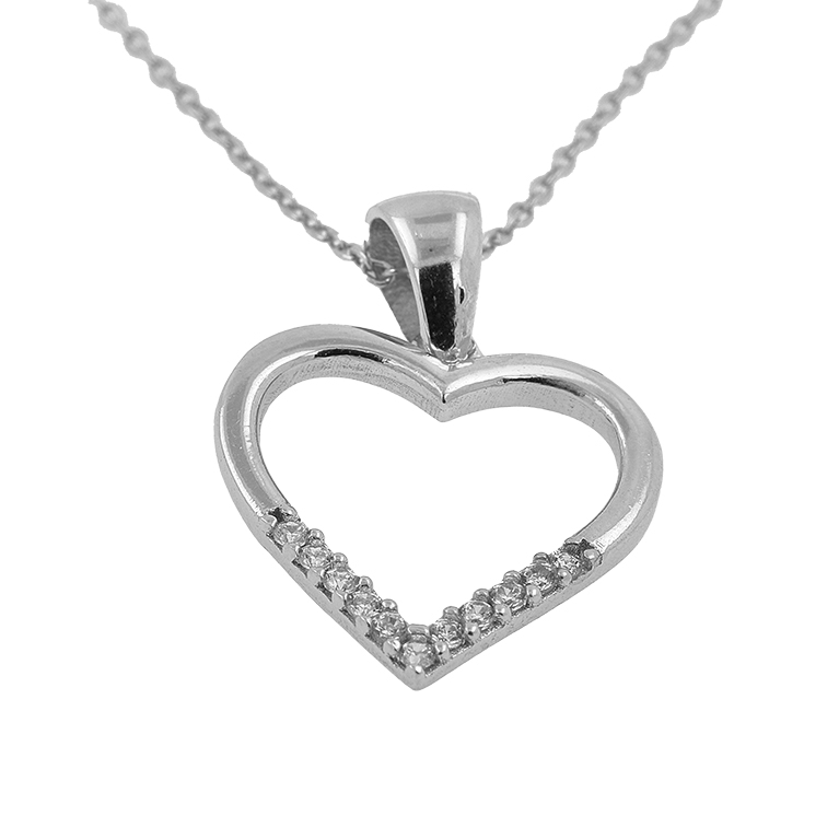 Silver Chain with Heart Pendant and Zirconium