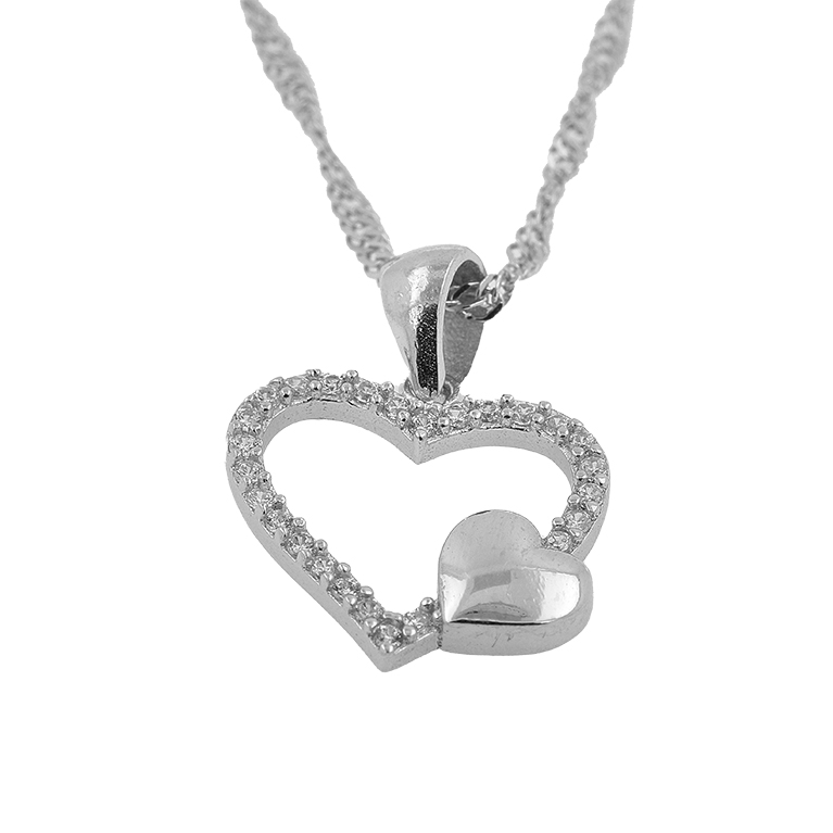 Silver Chain with Heart Pendant and Zirconium