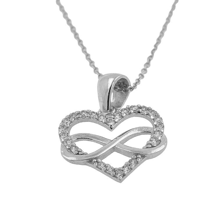 Silver Chain with Heart Pendant and Zirconium