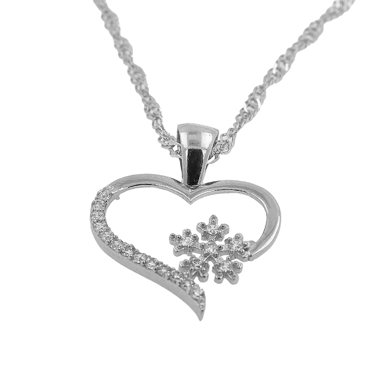 Silver Chain with Heart Pendant and Zirconium