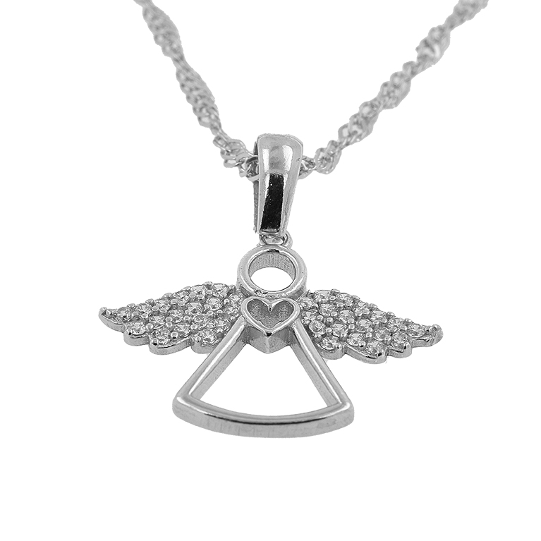 Silver Chain with Angel Pendant and Zirconium