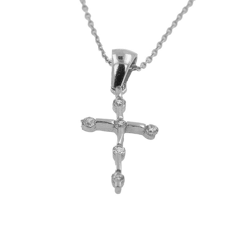 Silver Chain with Cross Pendant and Zirconium