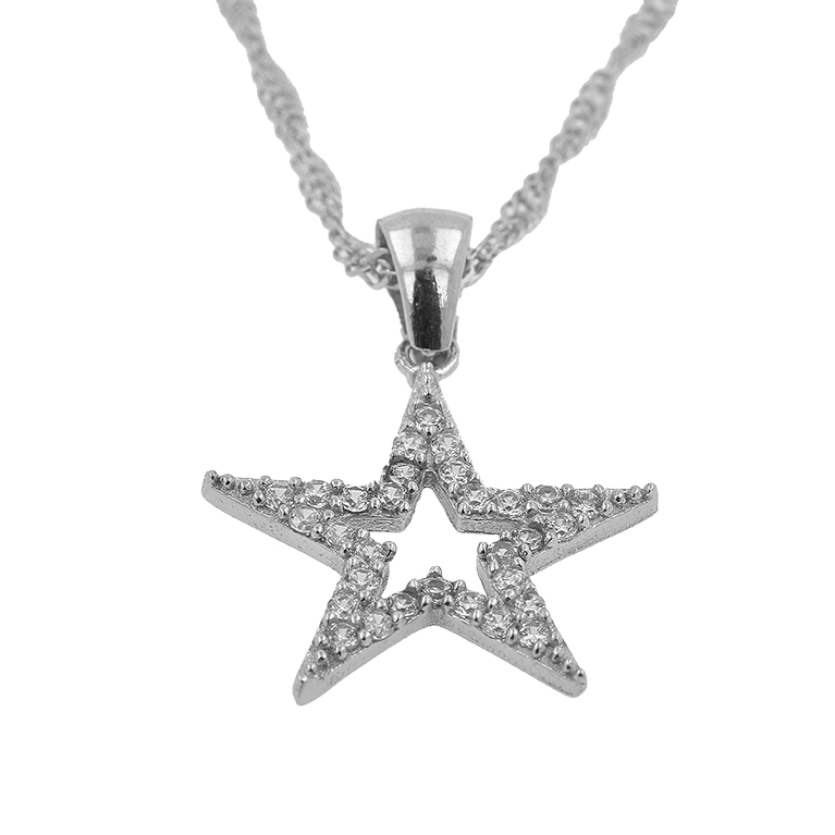 Silver Chain with Star Pendant and Zirconium