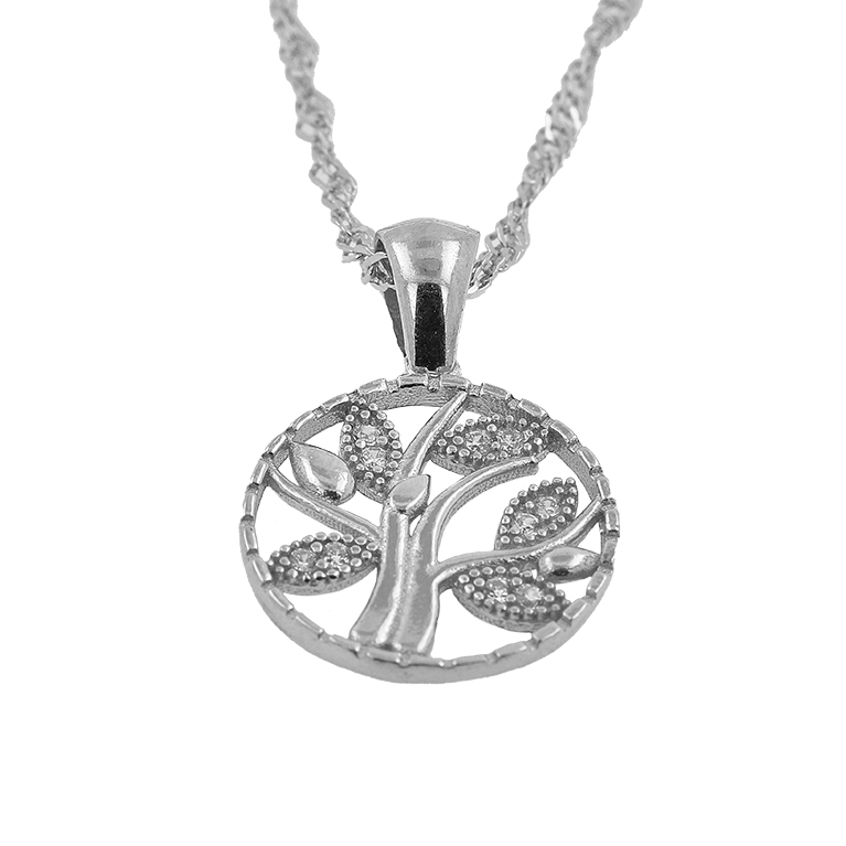 Silver Chain with Pendant Tree and Zirconium