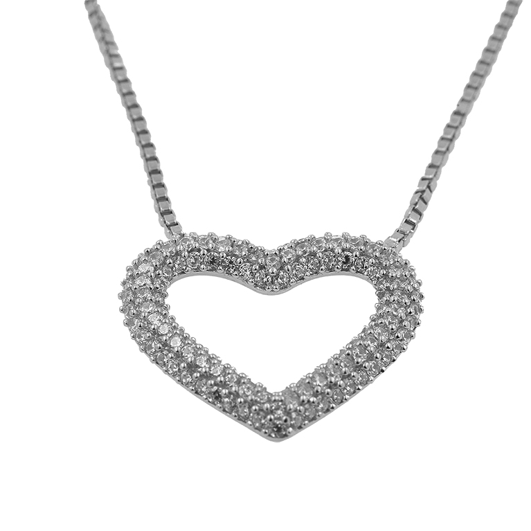 Silver Chain with Heart Pendant and Zirconium