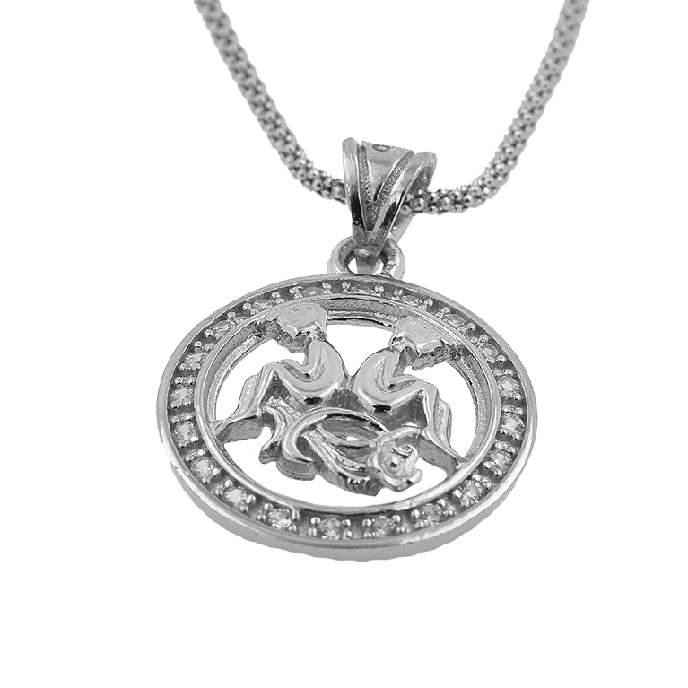 Silver Chain with Twin Pendant and Zirconium