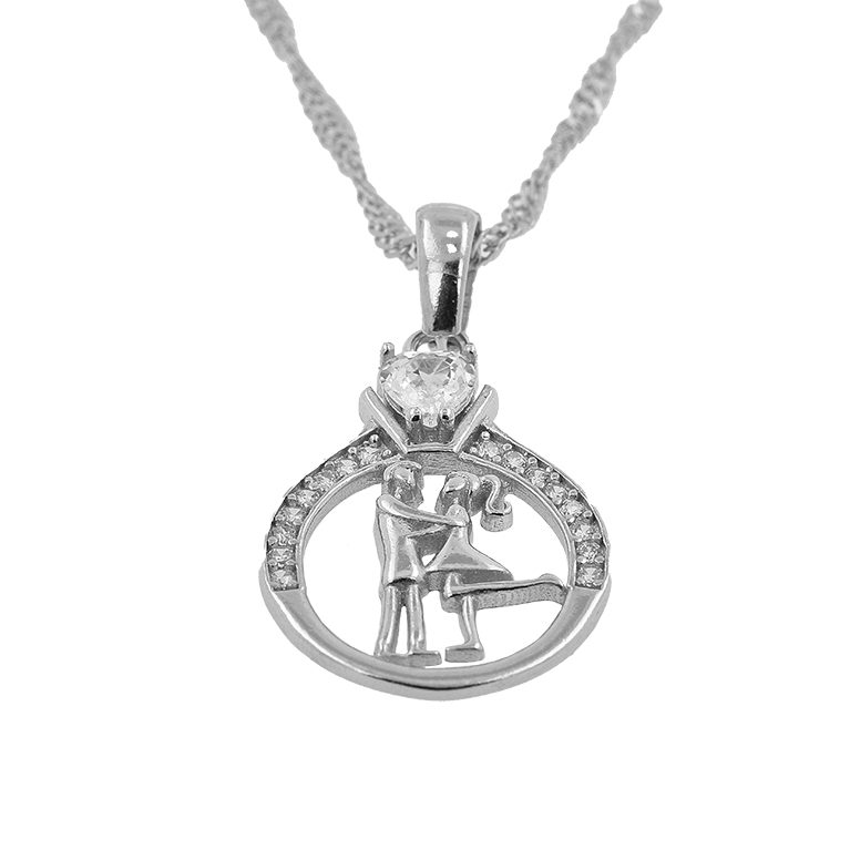 Silver Chain with Pendant Ring and Zirconium