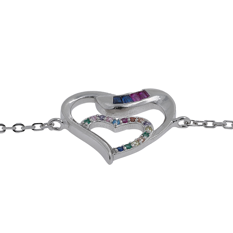Silver Heart Bracelet with Zirconium