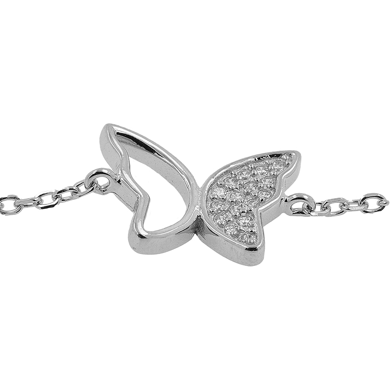 Silver Bracelet with Butterfly and Zirconium