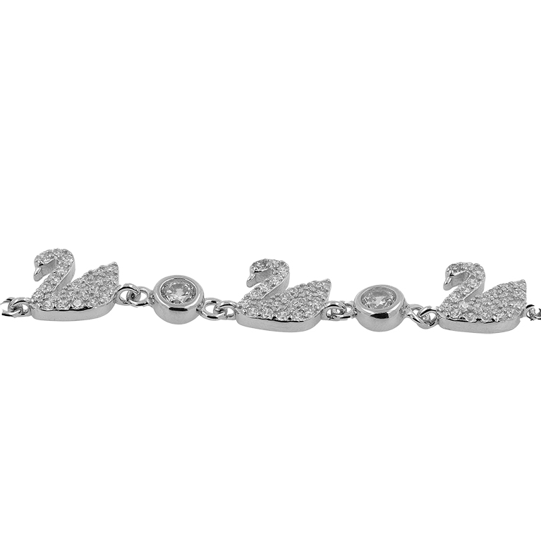 Silver Bracelet with Swans and Zirconium Inserts