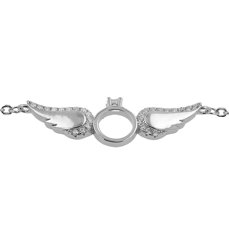 Silver Bracelet Ring with Wings