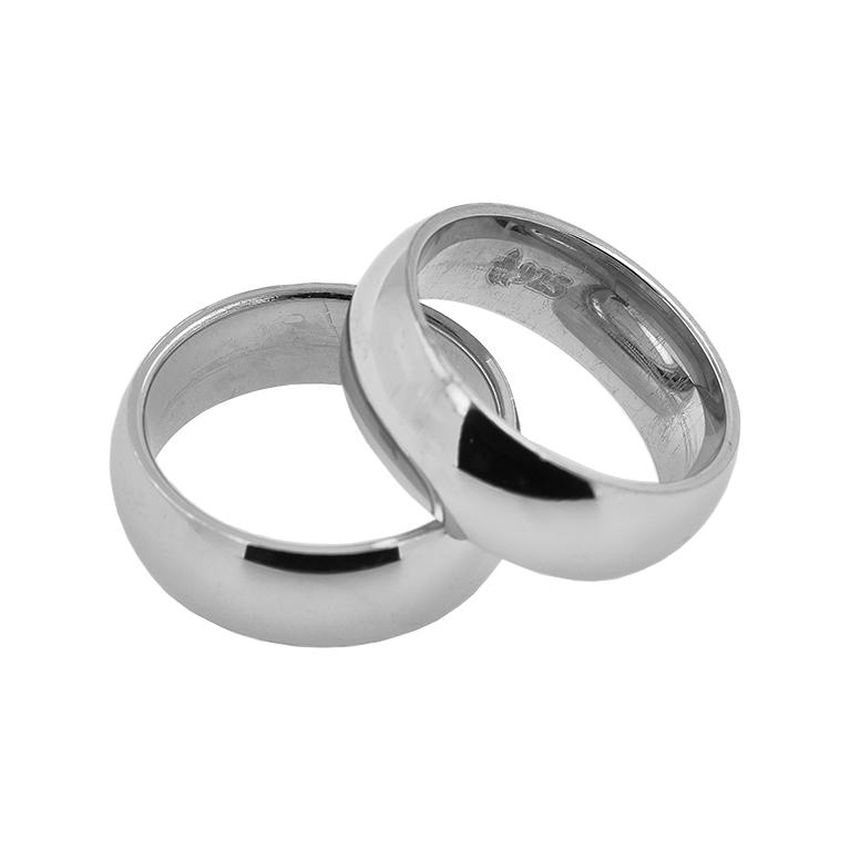 Silver Wedding Ring of Semicircular Shape