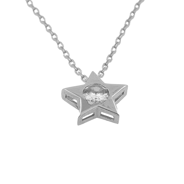Silver Chain with Star Pendant and Zirconium