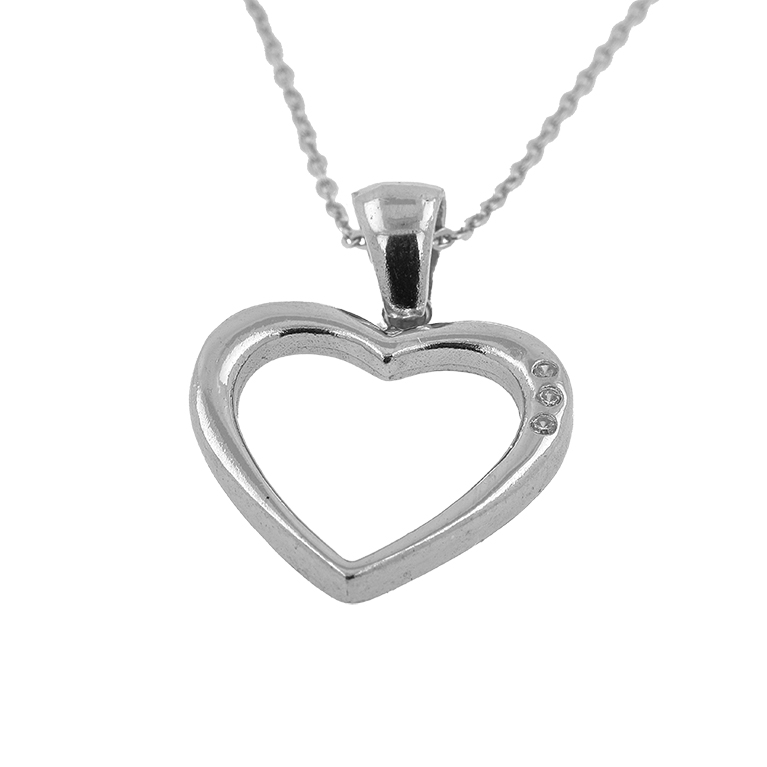 Silver Chain with Heart Pendant and Zirconium