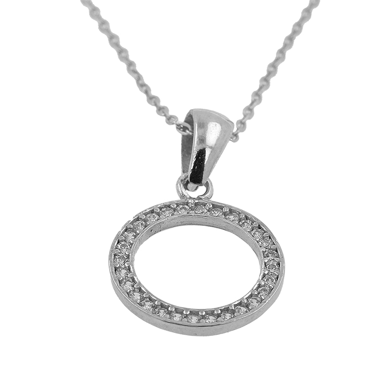 Silver Chain with Circle Pendant and Zirconium