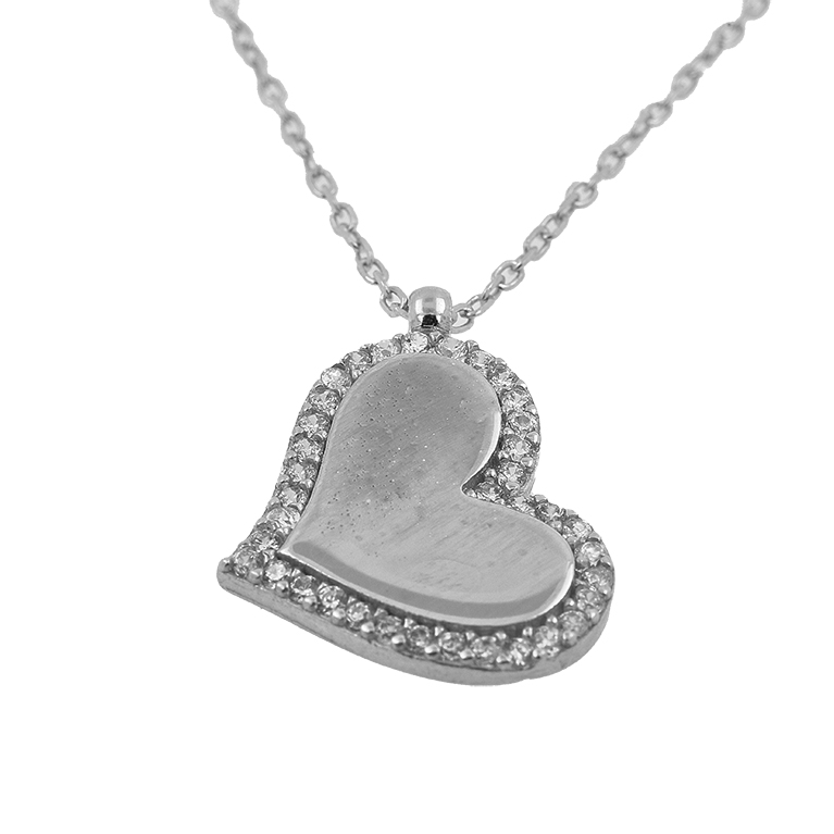 Silver Chain with Heart Pendant and Zirconium