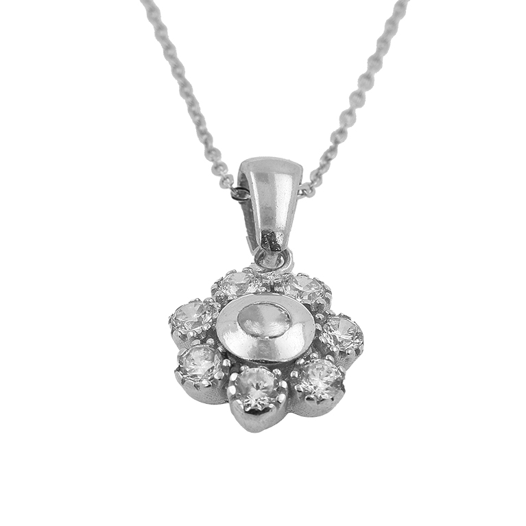 Silver Chain with Flower Pendant and Zirconium