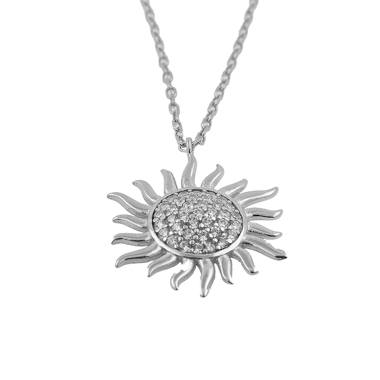 Silver Chain with Sun Pendant and Zirconium