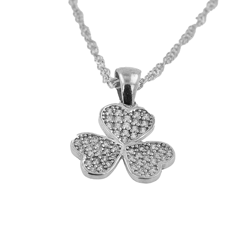 Silver Chain with Flower Pendant and Zirconium